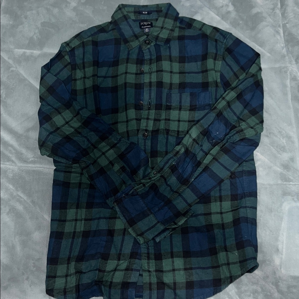 J. Crew Green and Blue Plaid Button-Down Shirt